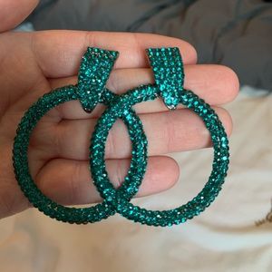 Teal Crystal Hoop Earrings